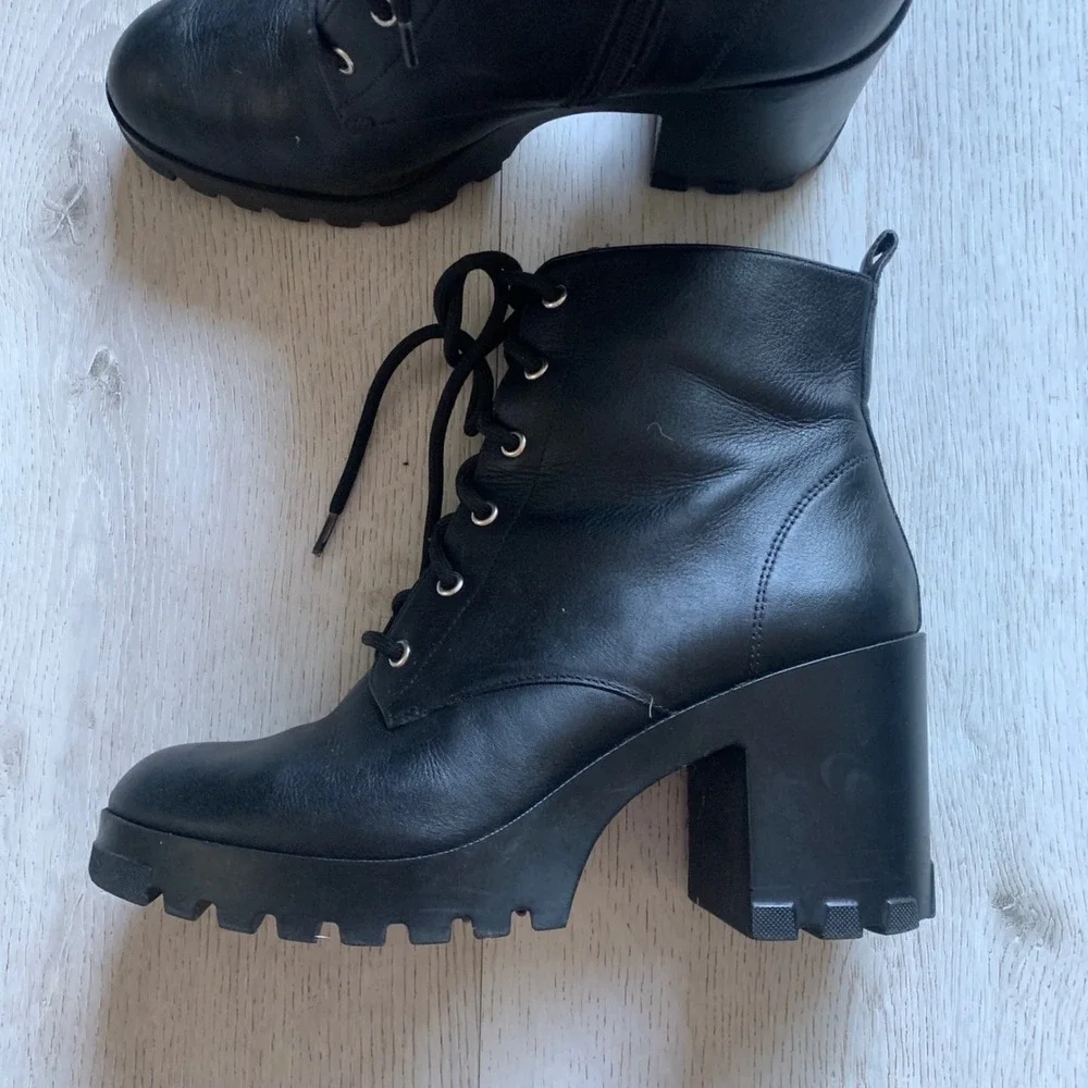 BP‎ Masson Womens Leather Platform Black Heeled Ankle Boots